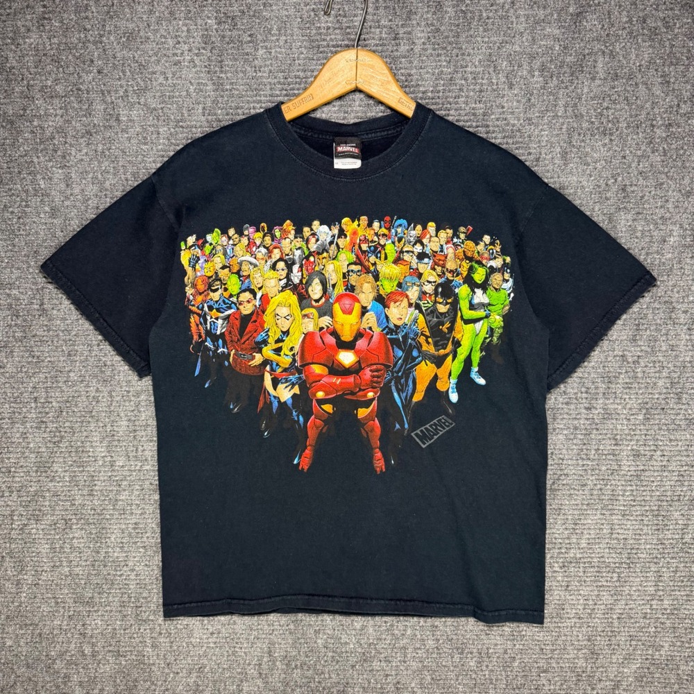 Marvel Comics Character Collage T-Shirt Mad Engine Iron Man Black Men M